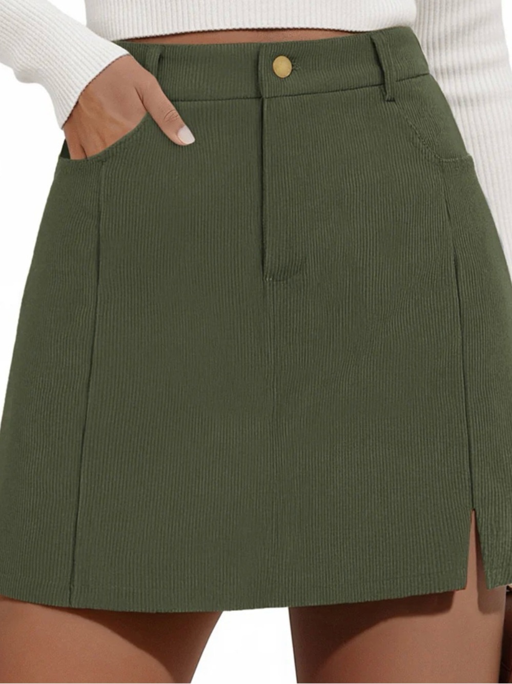Belle Poque corduroy A-line mini skirt with pockets